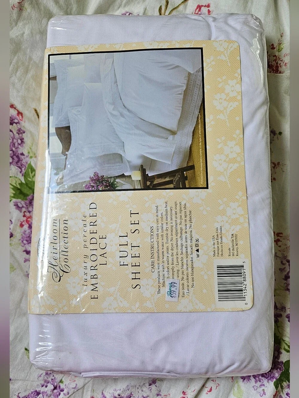 Vtg NEW Heirloom Collection Luxury Percale White Eyelet Full Sheet Set